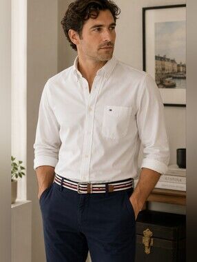 Tommy Hilfiger Men's Tricolor Belt - White, Red, Blue